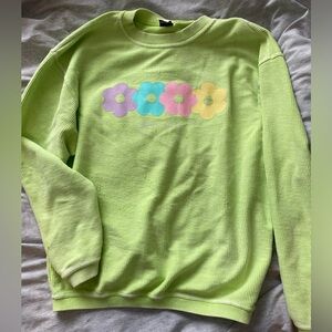 Ribbed Green Flower sweatshirt